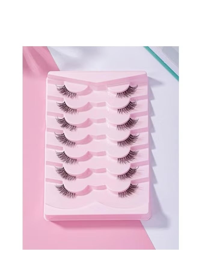 GlamKit Half Lashes With Clear Band Cat-Eye Eyelashes Fluffy Wispy False Eyelashes Natural Look Handmade Soft Diy Cluster Lashes Pack 7 Pairs - Image 2